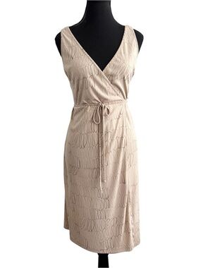 Y2K Jacob Taupe Beige V-Neck Wrap-Style Midi Dress